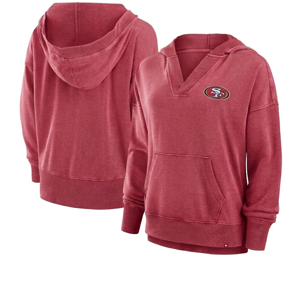 NWT SF 49ers Fanatics Women’s Hoodie 2XL Oversized Washed Red NFL V-Neck - Picture 2 of 11
